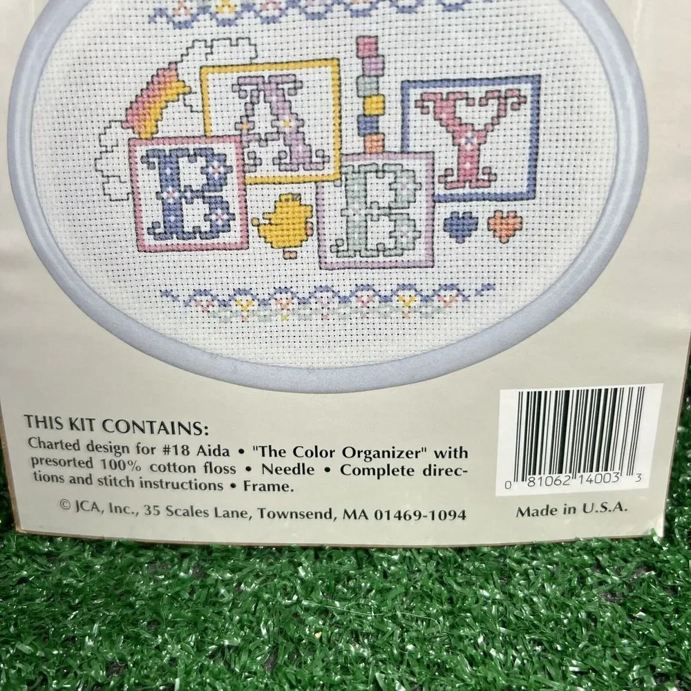 Cuddle Ups Cross Stitch Kit For the Nursery Baby Blocks Include WhiteFrame 14003